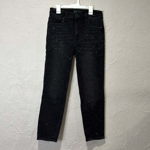 KUT from the Kloth Black Rhinestone Rachael Fab Ab High Waist Ankle Mom Jeans 4 - Picture 1 of 8